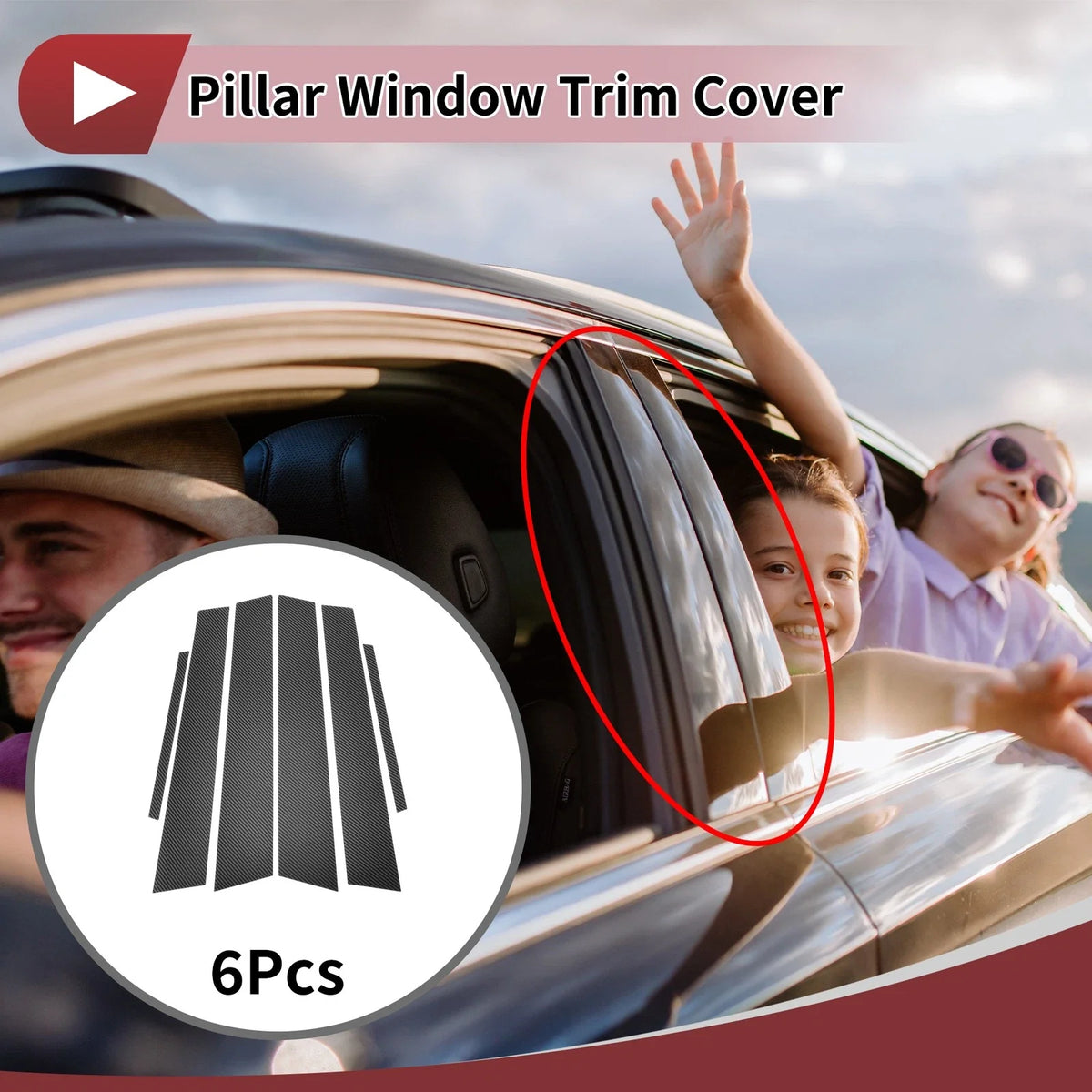 6 Pcs Car Door Pillar Window Trim for Honda Civic (2006–2011) Black Carbon Fiber