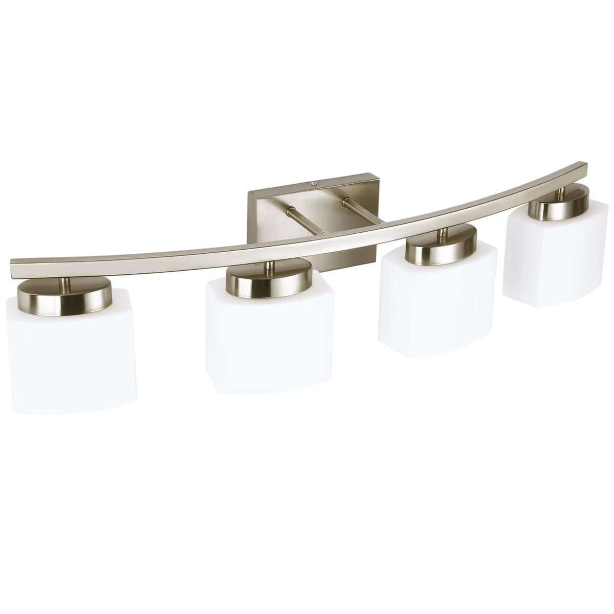 Set of 4 Light Brushed Nickel Vanity Fixture with White Glass Shade