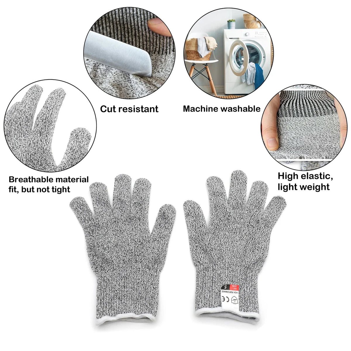 Set of 9 XL Safe Cut Resistant Gloves Level 5 Protection for Kitchen