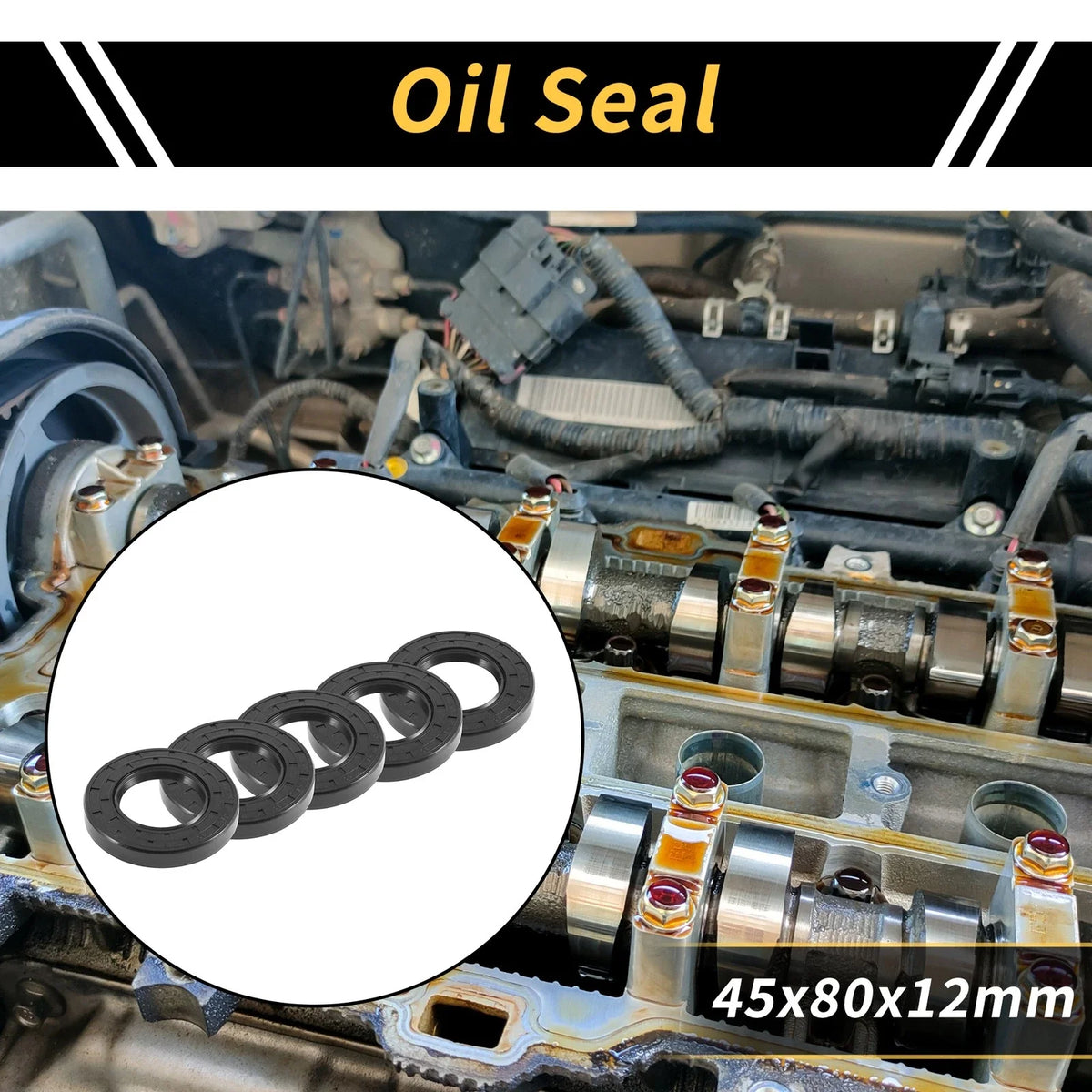 Set of 5 Oil Seal Rotary Shaft Seal NBR Rubber 45x80x12mm Black