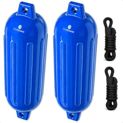 2-Pack Twin Eye Ribbed Boat Fenders 4.5 x 16-Inch, Blue