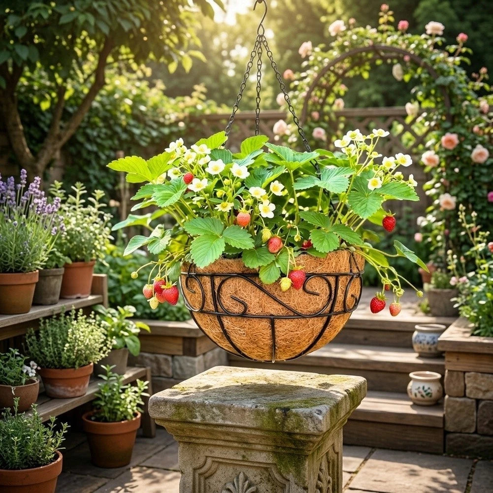 2X Hanging Flower Baskets with Hook Hanger for Indoor Outdoor Plants