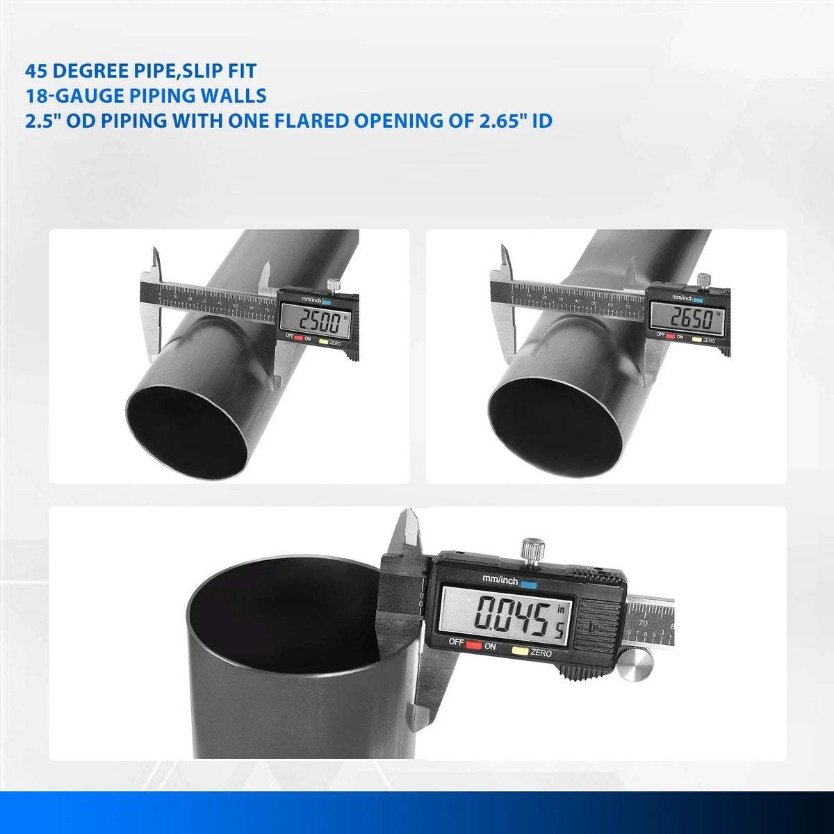 2.5" Mild Steel Mandrel Exhaust Tubing 45 Degree Bend for Custom Applications