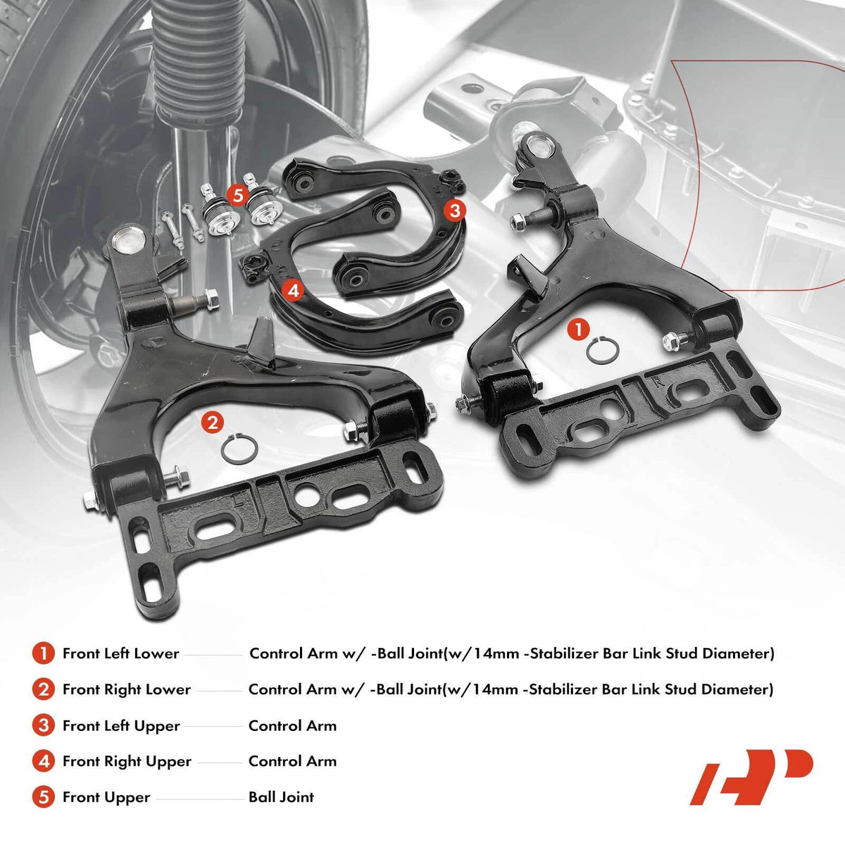 Set of 6 Front Control Arms with Ball Joints for Chevy Trailblazer (2004–2007) - 19133638, 22157320, K6664