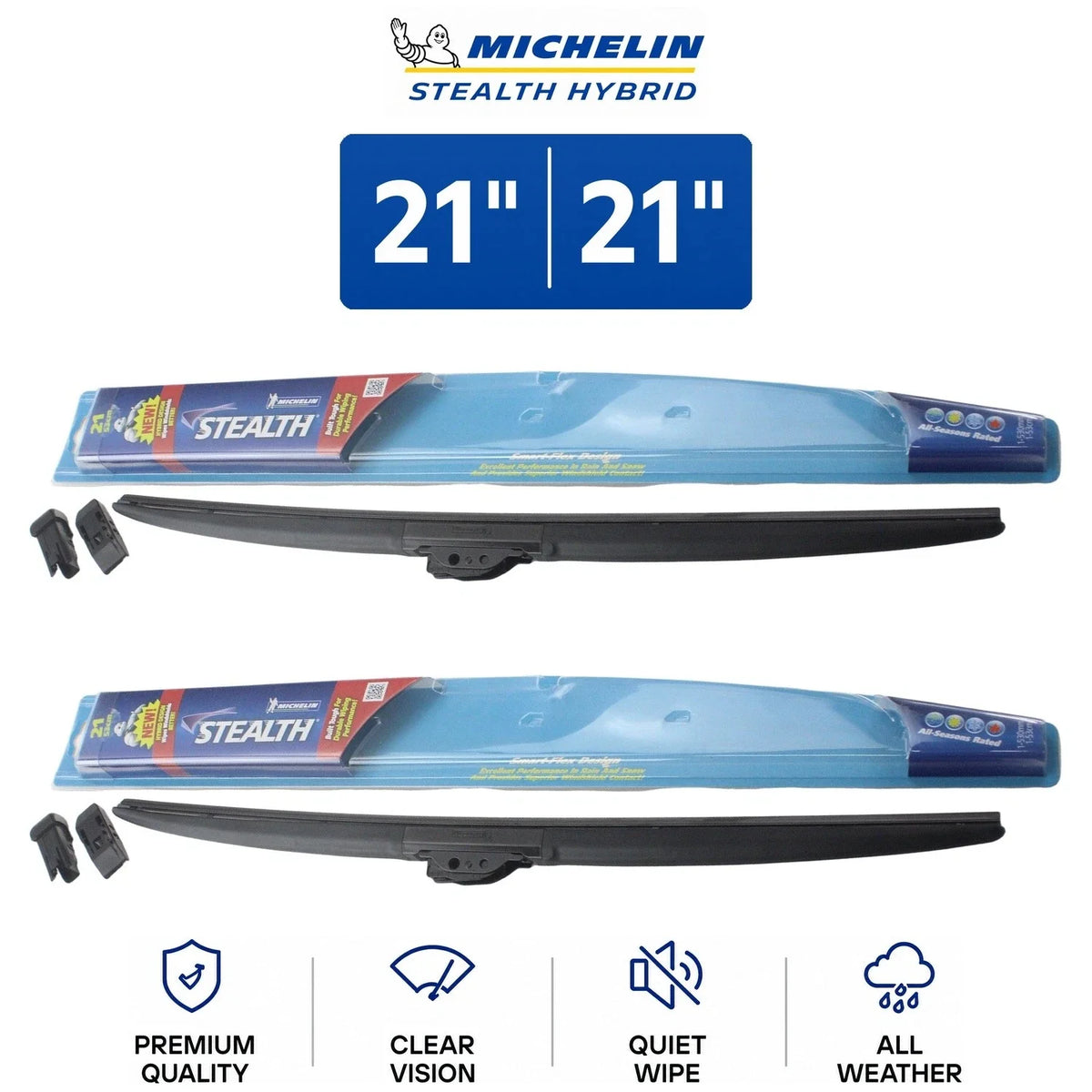 Set of 2 Michelin Stealth Hybrid Wiper Blades for Audi A4 Quattro (1996–2001)