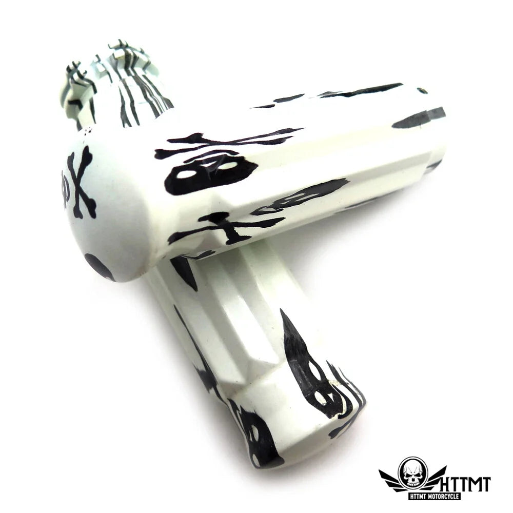 1" White Skull Pirate Handlebar Grips for Harley Honda