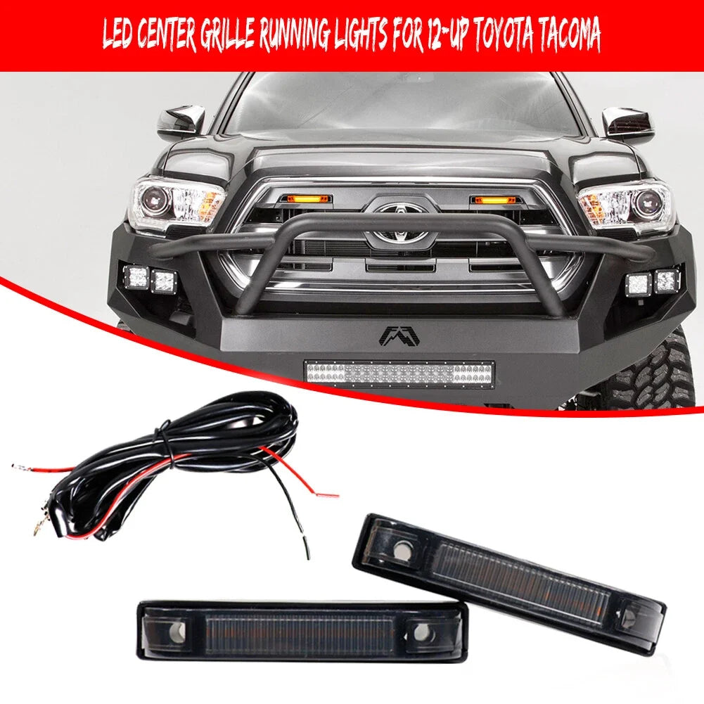 2X Smoke Lens Amber LED Front Grille DRL Running Light for Toyota Tacoma