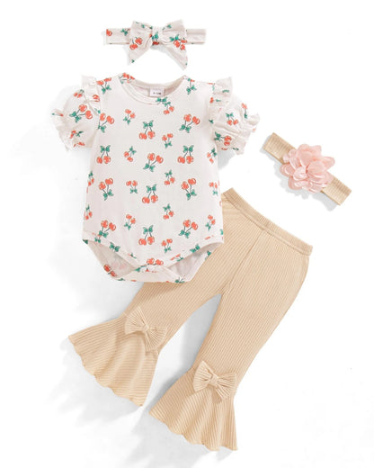 Set of 4 Vibebox Preemie Baby Girl Clothes Spring Summer White-Cherries
