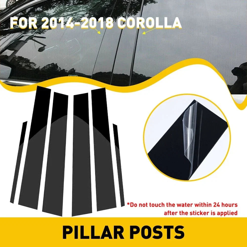 Set of 6 Black Pillar Posts for Toyota Corolla (2014–2018) EPY