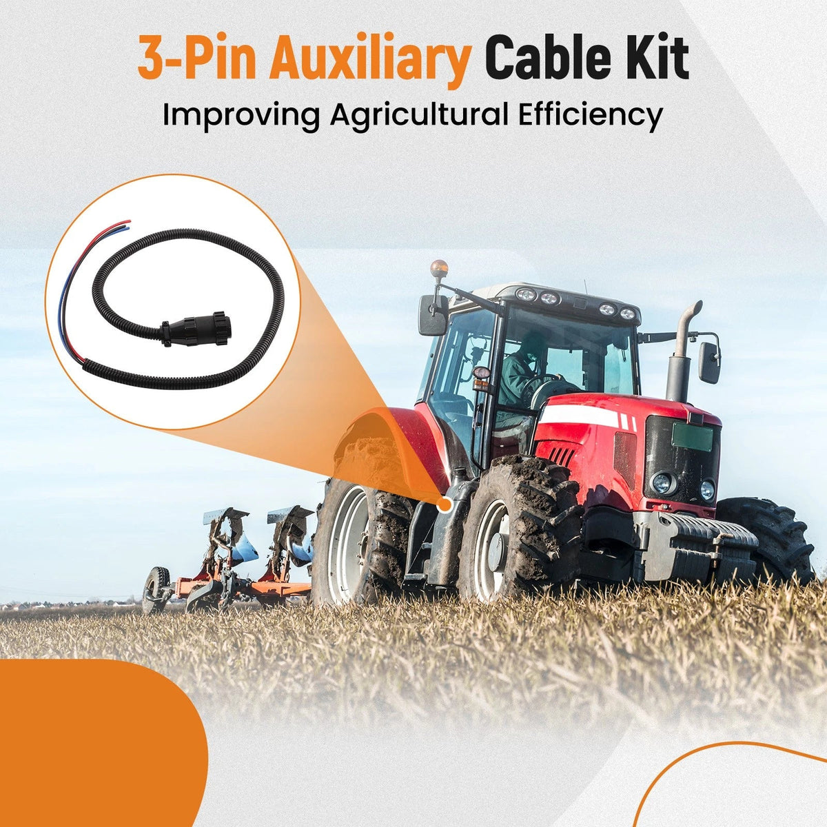 Auxiliary Cable 3 Pin for Case-IH Tractor 7220/7230/7250/8920/8940/8950 (RE37651)