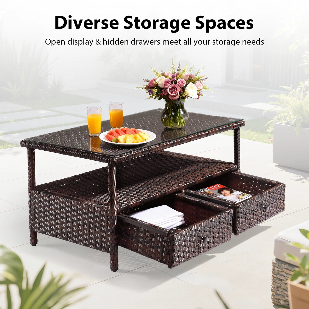 35in Wicker Side Table for Outdoor Patio Balcony (No Part Numbers)
