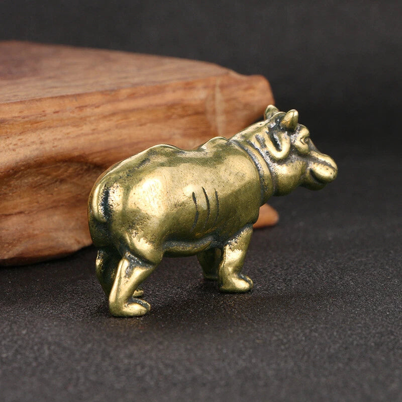Solid Brass Hippo Figurines Mini Statue Home Ornaments