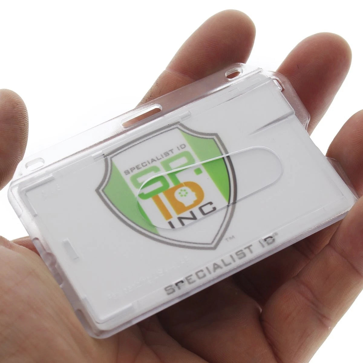 Horizontal ID Badge Holder for CR80 Cards - Rigid Hard Plastic Case