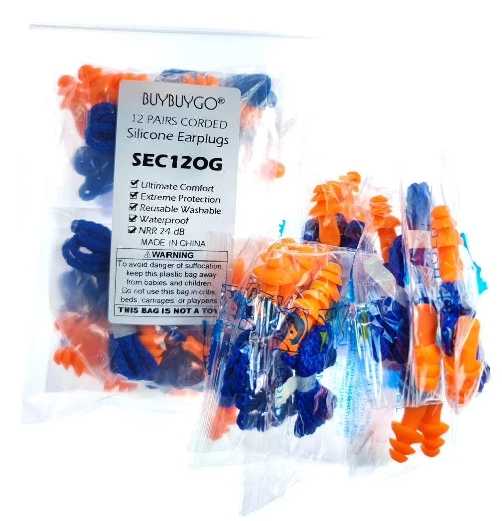 12 Pairs Corded Silicone Ear Plugs for Noise Reduction (Pack of 12)