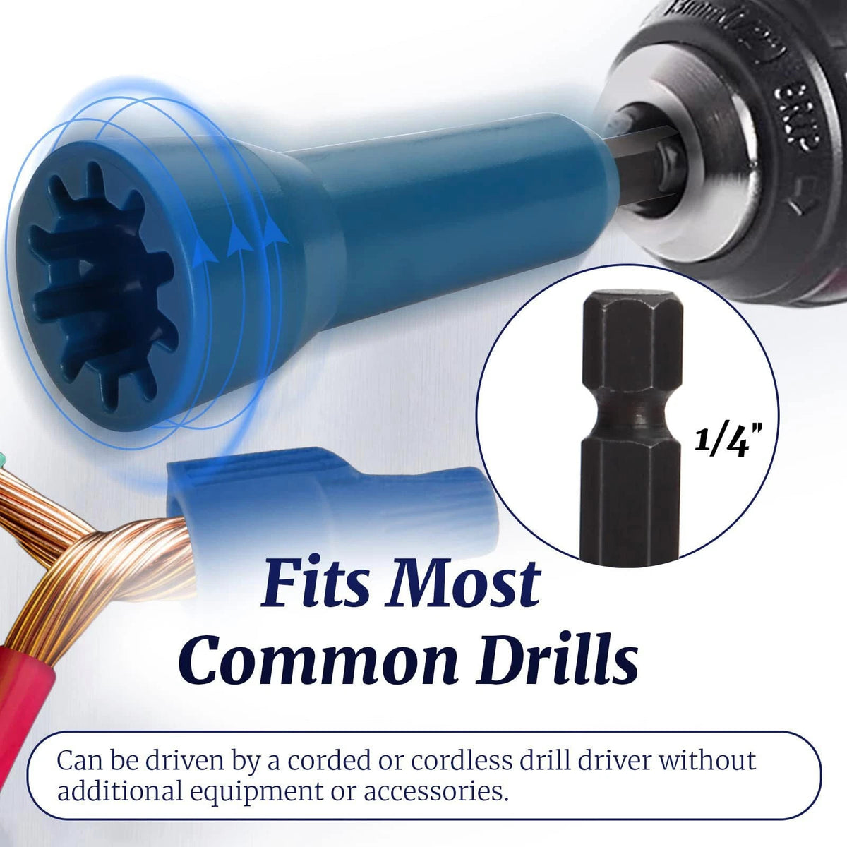 Set of 4 Wire Twister Tools for Drill Spin Connectors 1/4 Chuck