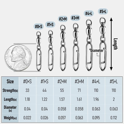 30-Piece Fishing Snap Swivels - Smooth 360° Ball Bearing Design