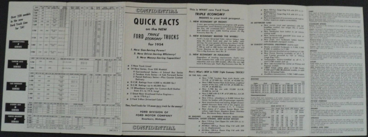 Confidential Quick Facts Book for 1954 Ford Truck Series F T C T B & Courier