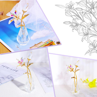 Set of 2 Handmade Crystal Lily Flower Figurines for Home Decor
