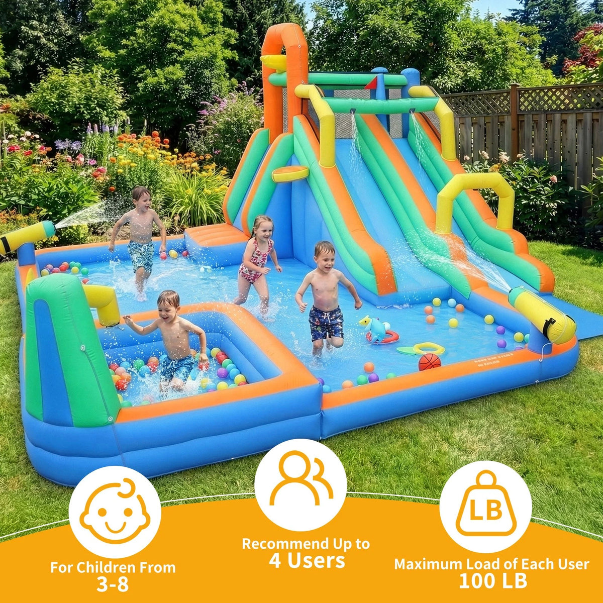 Inflatable Bounce House with Double Slides for Kids (680W Blower Included)