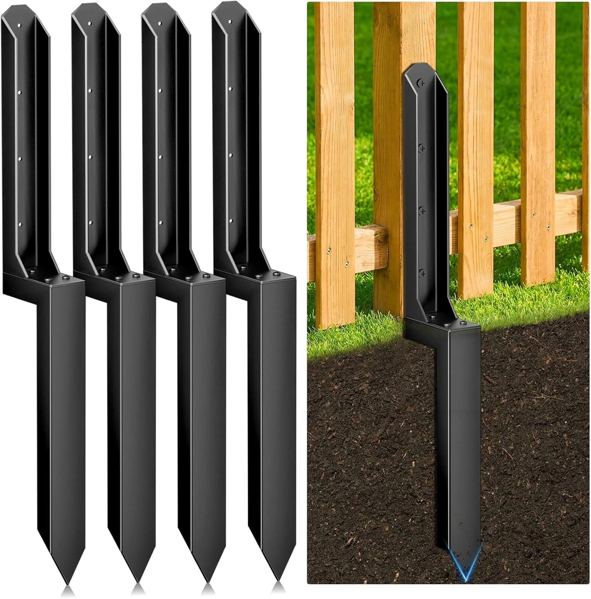 4 Pack Heavy Duty Steel Fence Post Repair Kit for 4x4 & 6x6