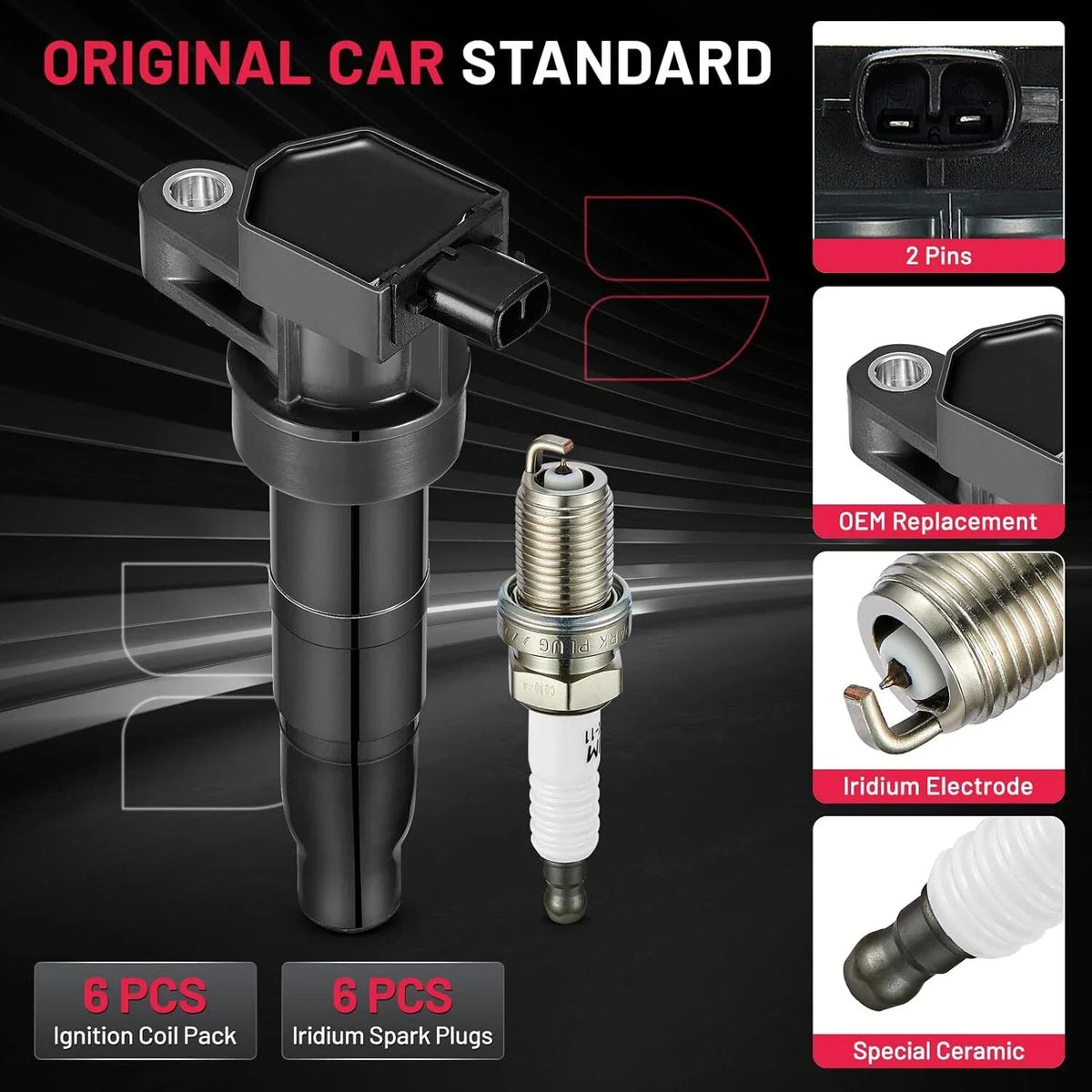 Set of 6 Ignition Coils for Kia Sedona 3.8L V6 (2006–2010)