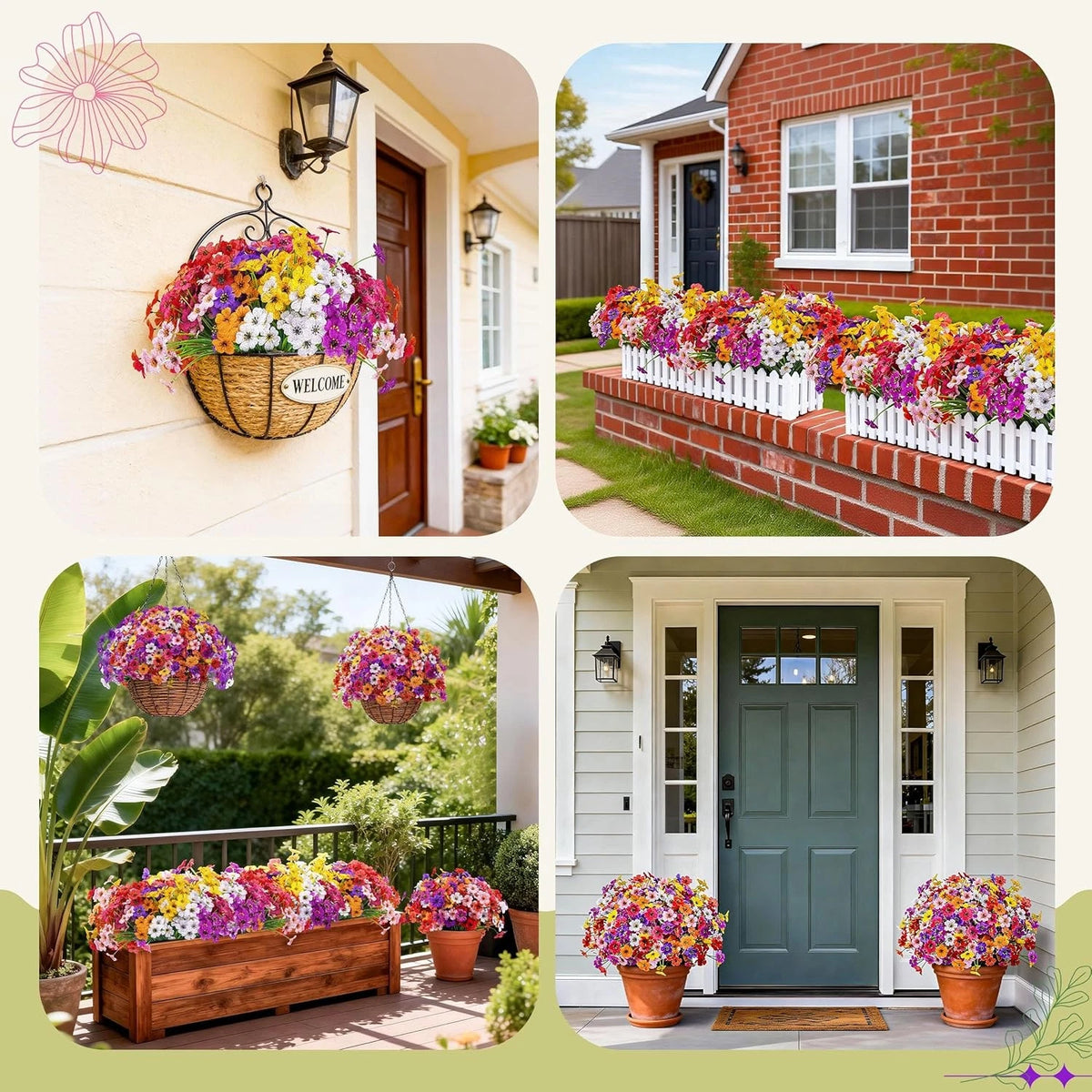 Set of 4 UV Resistant Artificial Outdoor Flowers for Garden Decor