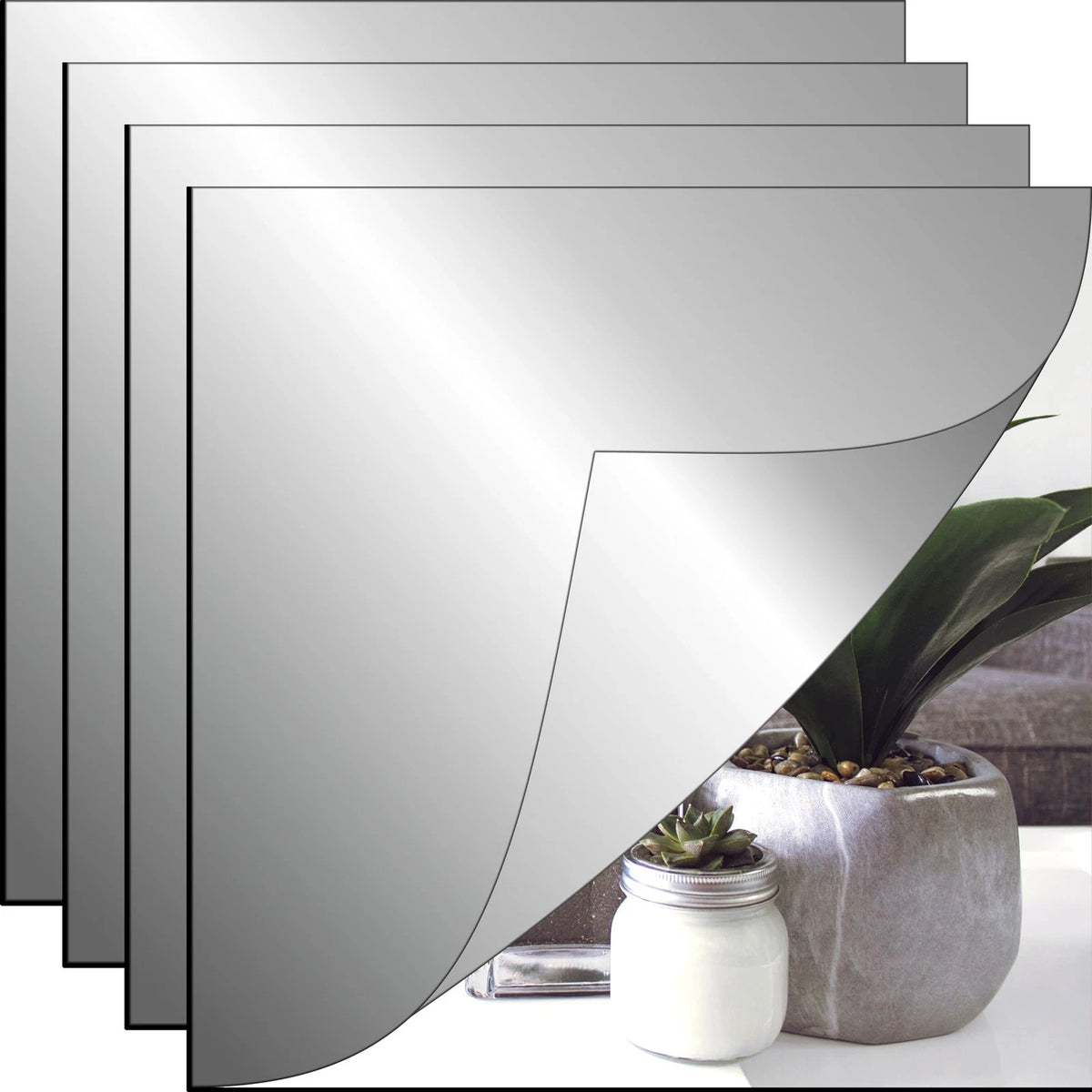 4 Pack Self Adhesive Acrylic Mirrors 8" x 20cm for Home Decor