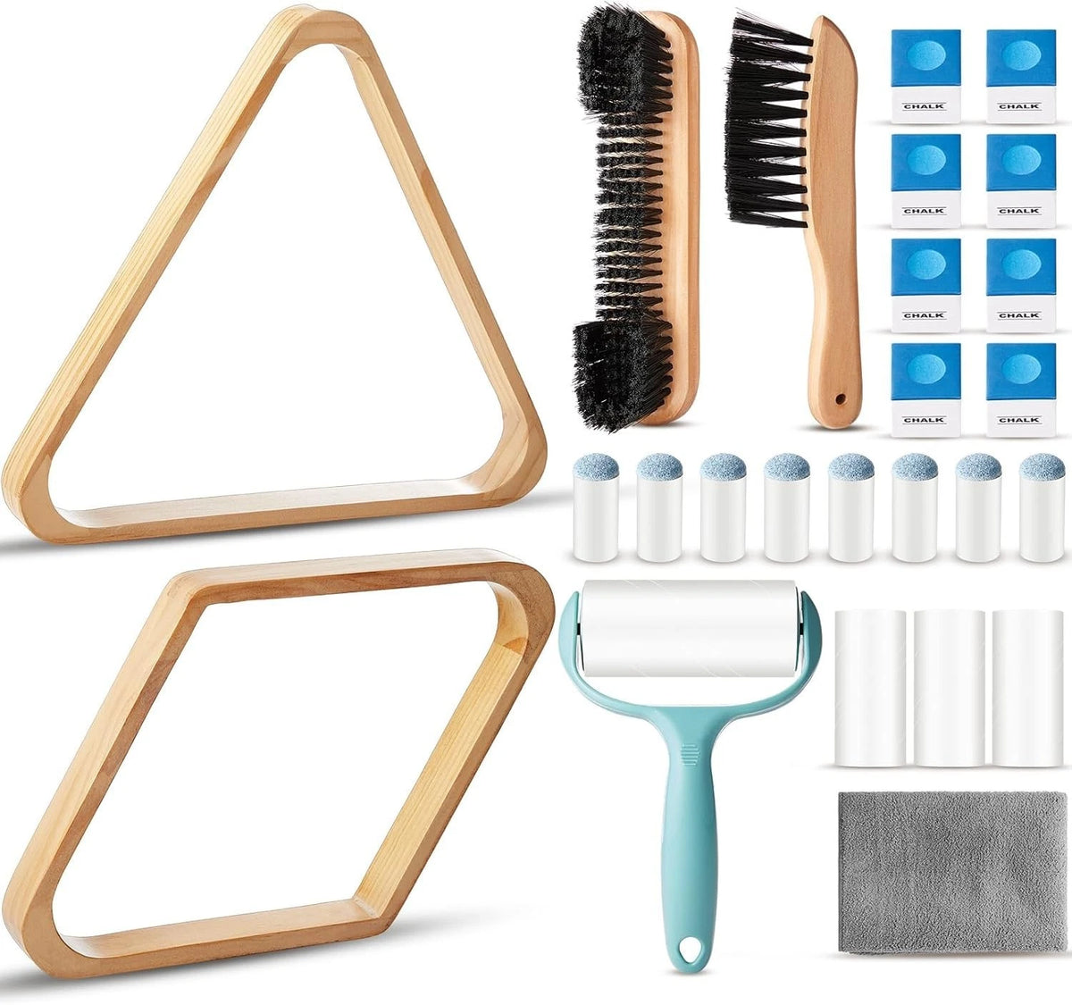 22-Piece Billiard Accessory Set with Triangle & Diamond Racks