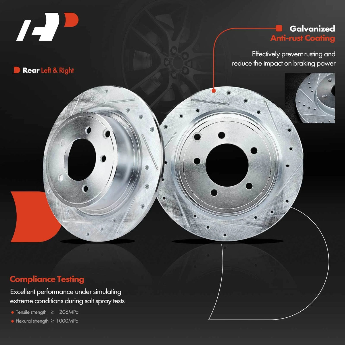 Rear Disc Brake Rotor & Ceramic Pad Set for Mitsubishi Outlander (2008–2012) S-53043, P-868