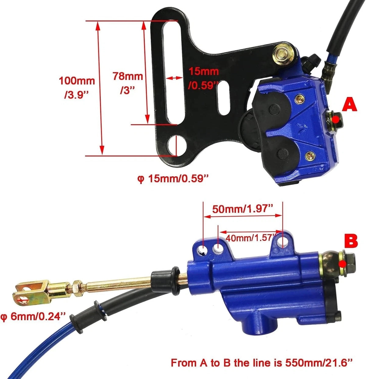 15mm Brake Caliper Master Cylinder Assembly for Chinese Pit Bikes