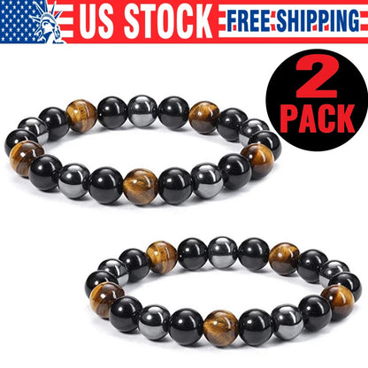 Hematite Tiger Eye Stretch Bracelet for Men Women