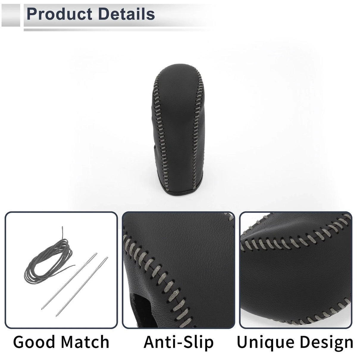 Gear Shift Knob Cover for Nissan Tiida (2004–2012) Black Grey Faux Leather