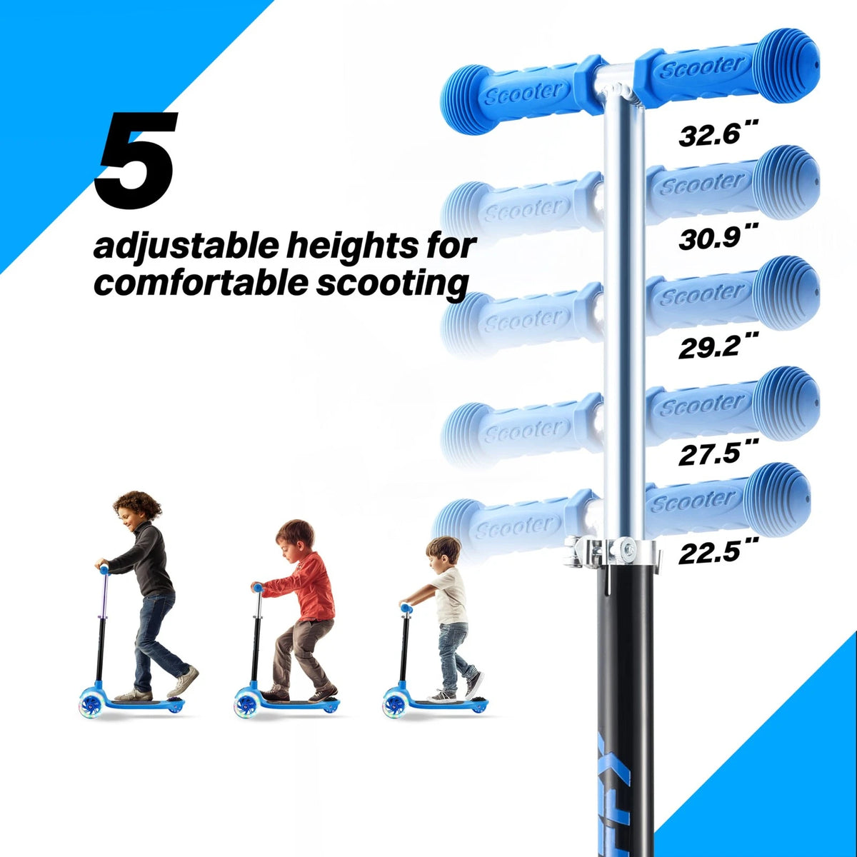 3-Wheel Scooter for Kids 3-5 with LED - Blue