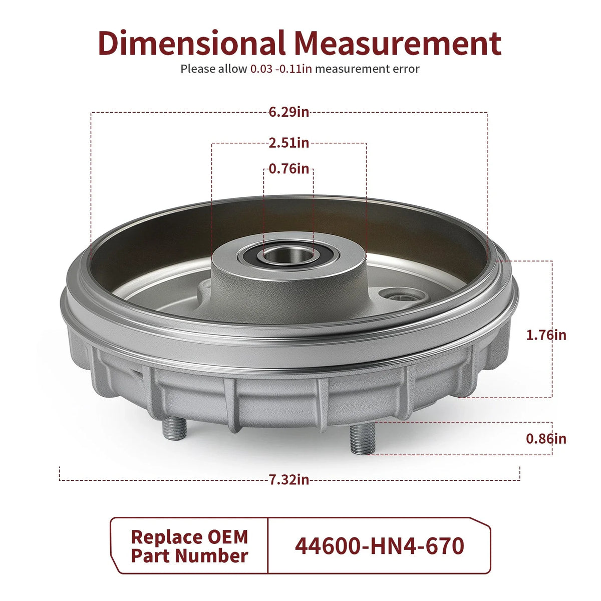 Front Brake Drum for Honda Rancher 350 TRX350TE TRX350TM (2000–2006) 44600-HN4-670