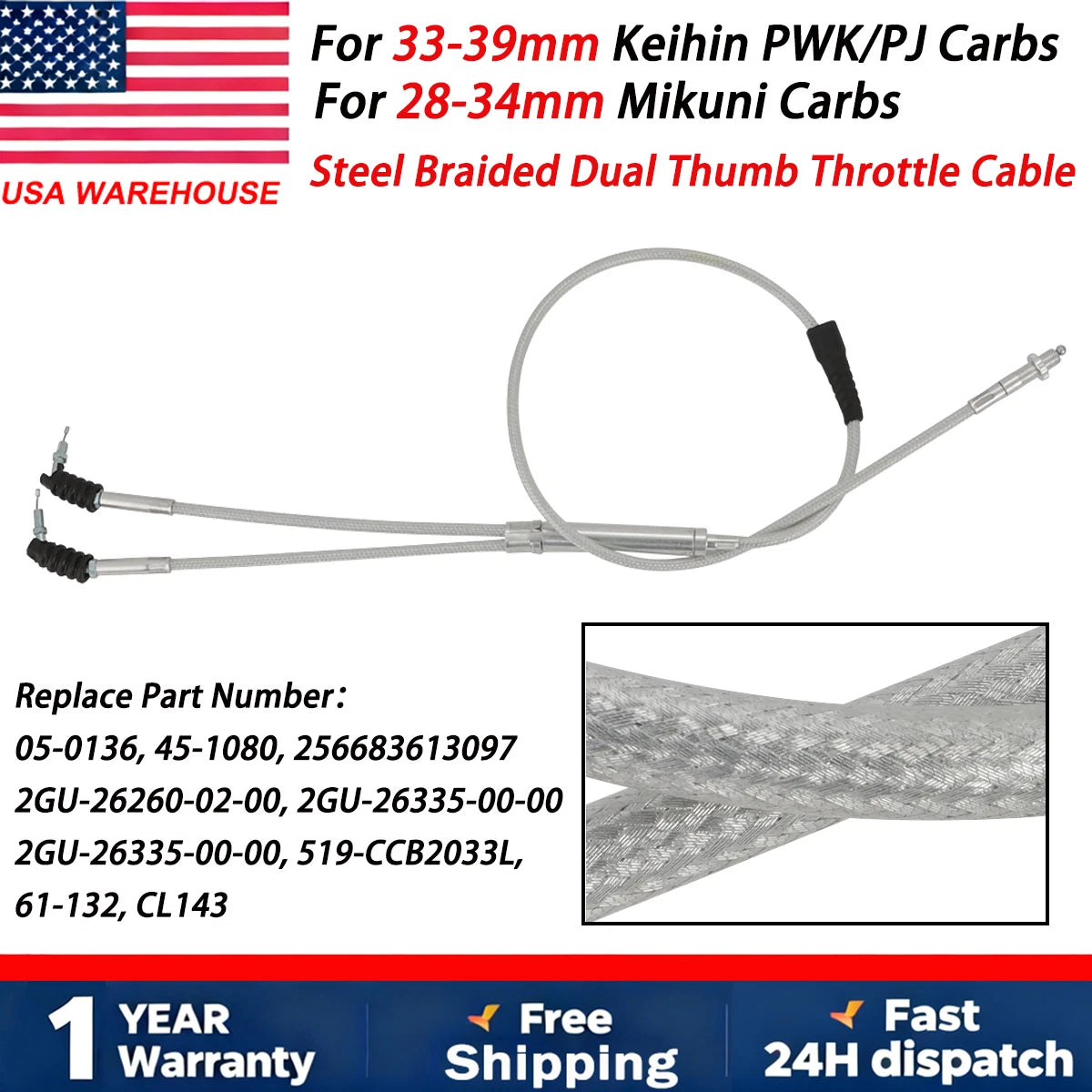 Steel Braided Throttle Cable for Yamaha YFZ350 Banshee (1987–2006) 2GU-26260-02-00