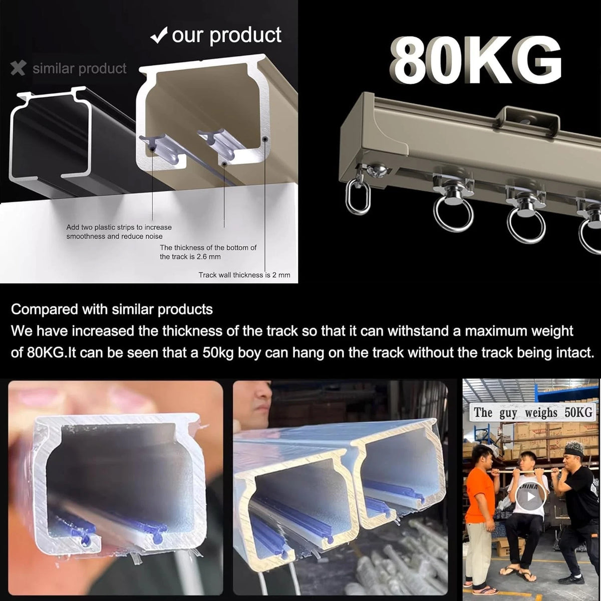 Aluminum Alloy Silent Curtain Tracks for Ceiling or Wall Mounting