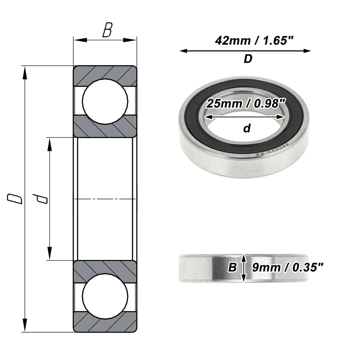 Deep Groove Ball Bearing P5 for Scooter Skateboard Wheel (25x42x9mm)