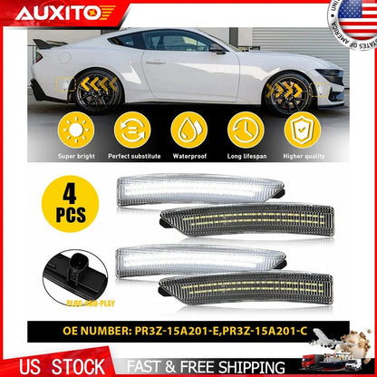 Set of 4 Clear Lens White LED Marker Lights for Ford Mustang (2024–2025)