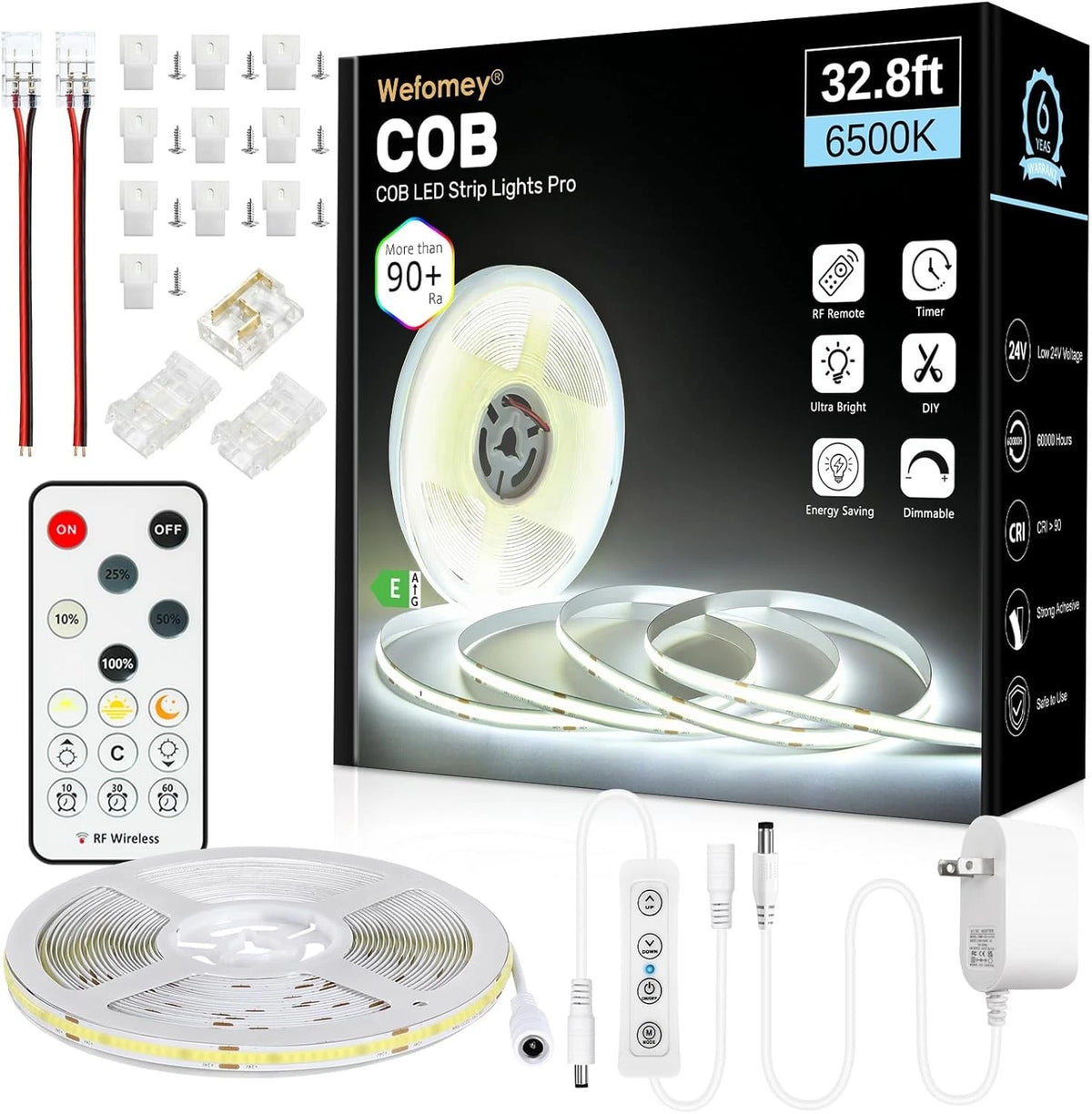 COB LED Strip Light for Automotive Use (32.8ft, Dimmable 6500K)