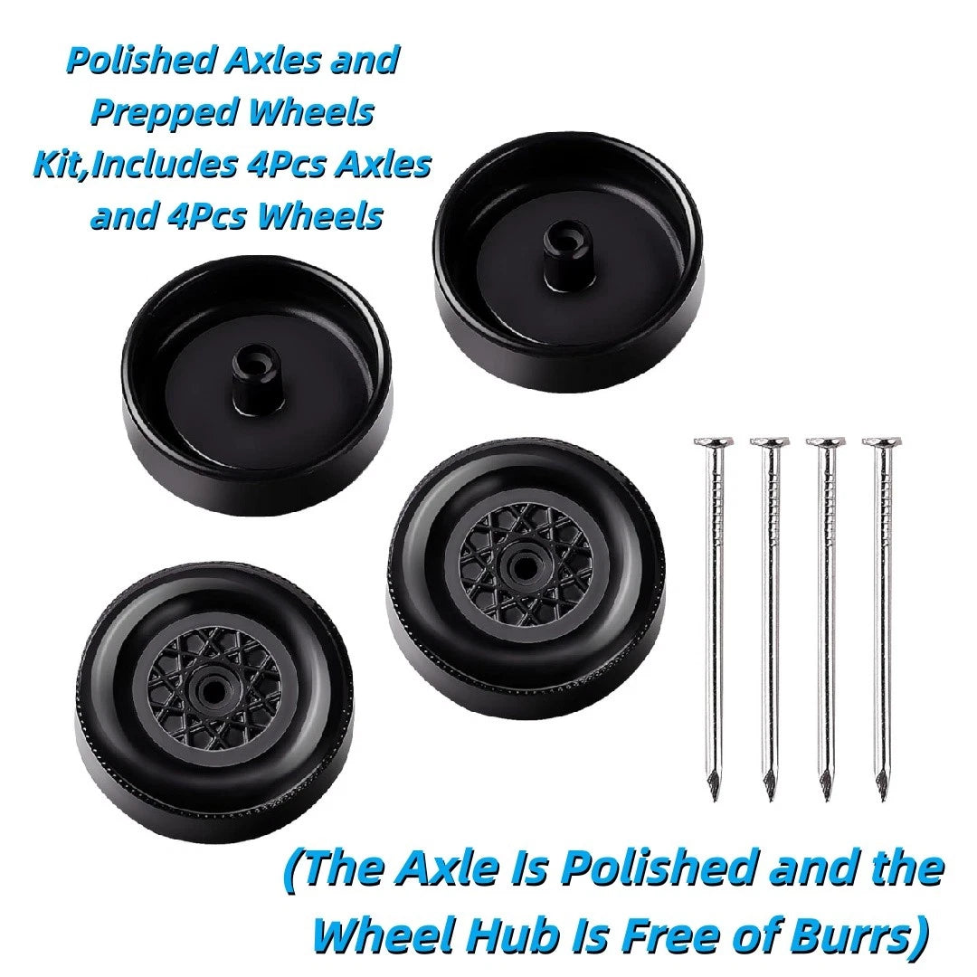 Set of 4 Polished Axles and Prepped Wheels for Pinewood Derby