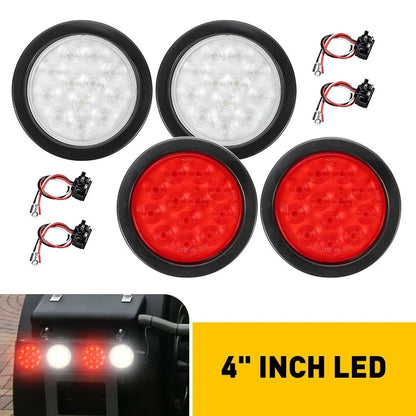 4 Inch Round LED Red/White Tail Brake Lights for Truck Trailer (12V)