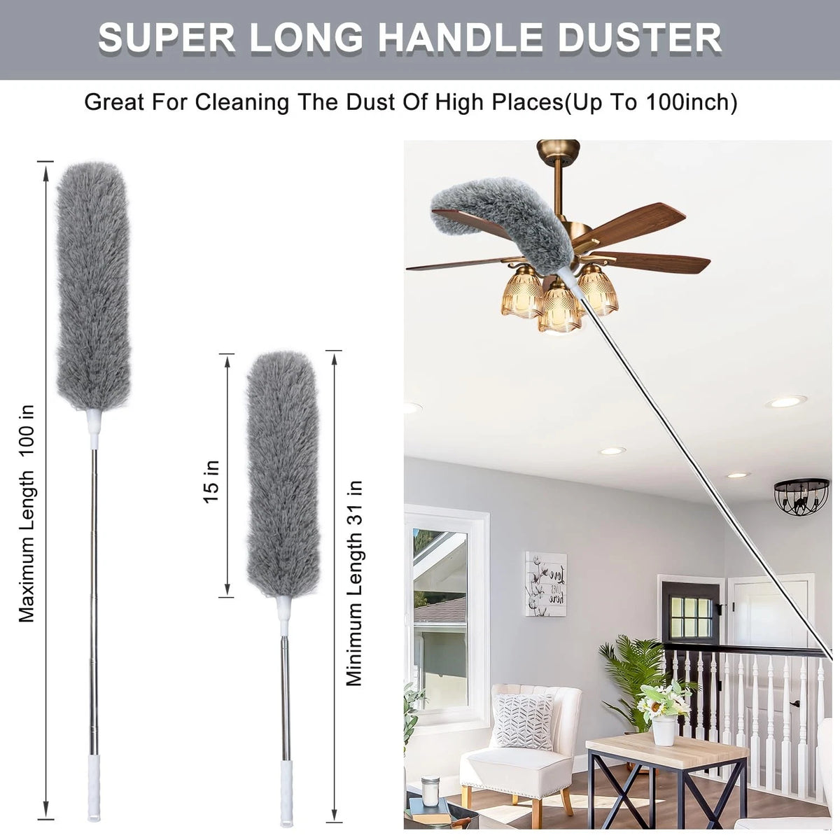 100" Extra-Long Microfiber Feather Duster for Home Cleaning (2023)