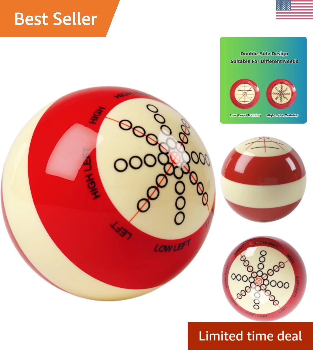 2-1/4'' Red 6-Dot Billiard Cue Ball for Enhanced Practice Sessions