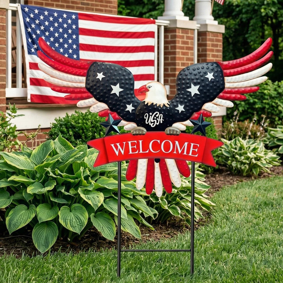 Patriotic Eagle Welcome Garden Stake for Yard Art