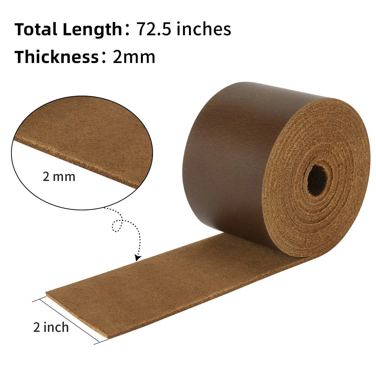 2X Full Grain Leather Straps 2 Inch Wide Dark Brown 72.5in Long