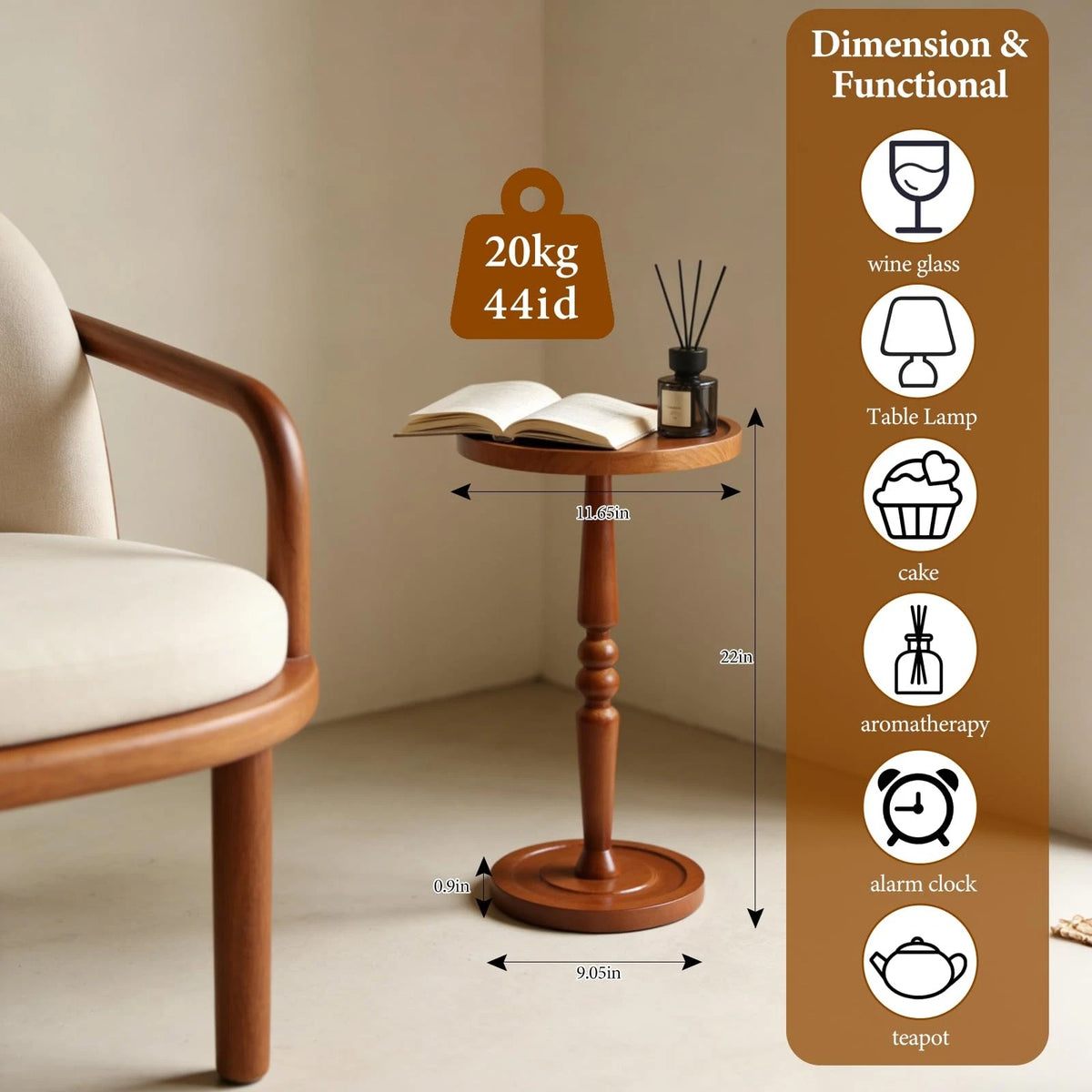 Small Side Table for Spaces, Rustic Circle End, Warm Brown
