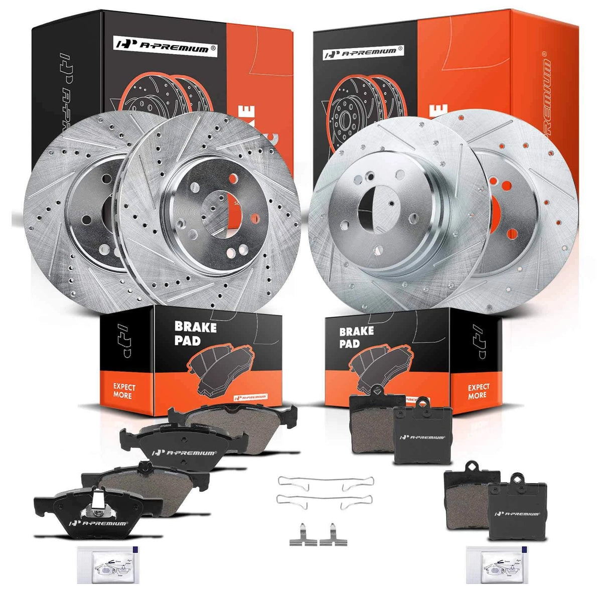 Set of 4 Drilled Brake Rotors & Pads for Benz C208 CLK320 (2000–2002)