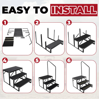 3-Step Anti-Slip Stair with Handrail for RV Camper Hot Tub (660lbs)