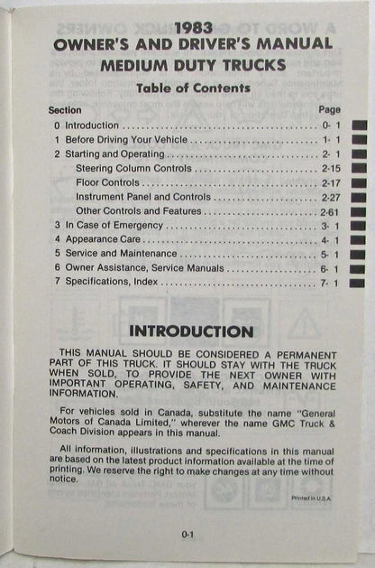 Owners and Drivers Manual for GMC Medium Duty Truck (1983)