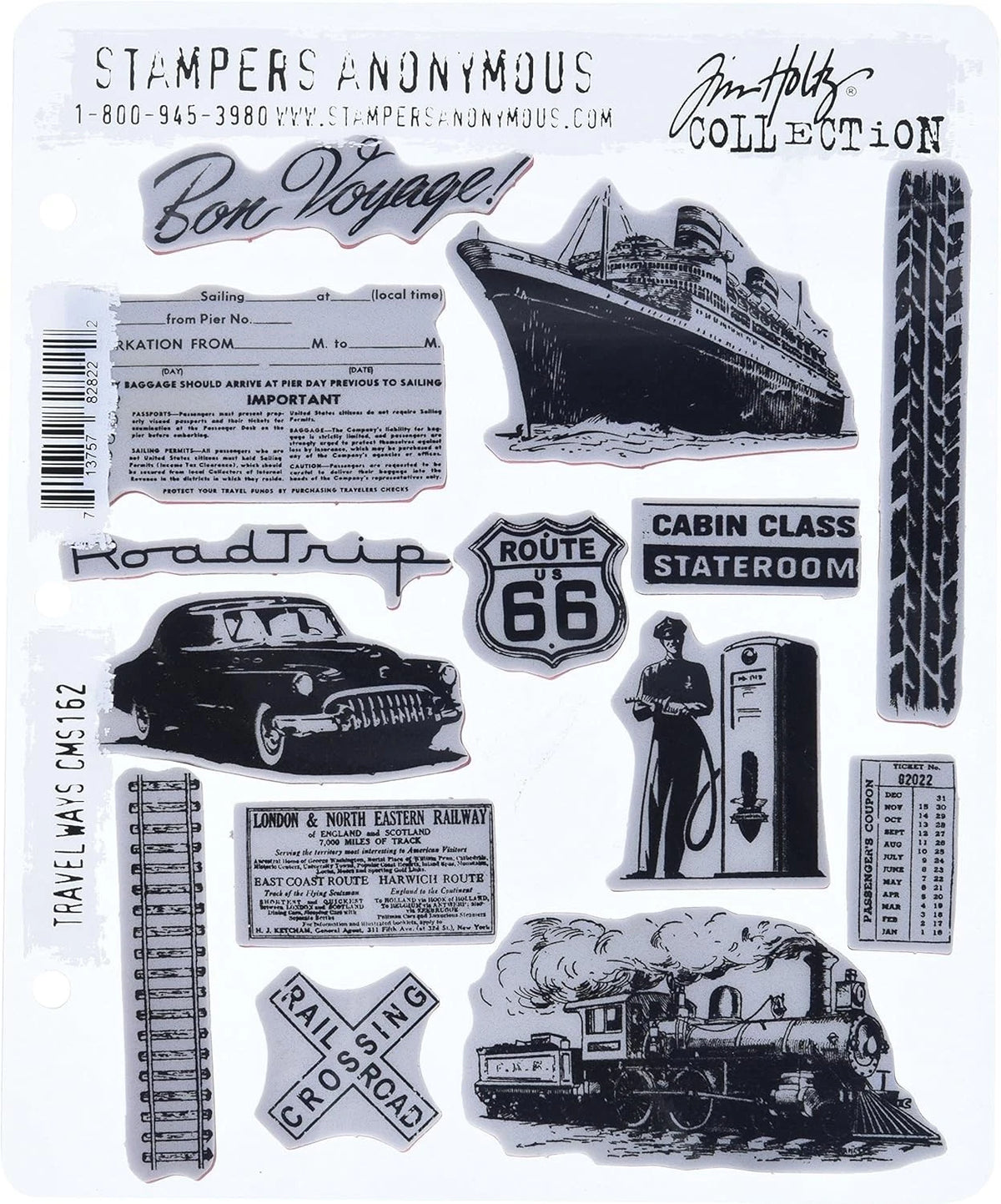 Cling Rubber Stamp Set for Travel (7x8.5 Inch)